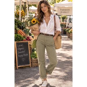 Vince Women’s Cotton Chino Pants Size 2 Olive Khaki Straight Leg Utility